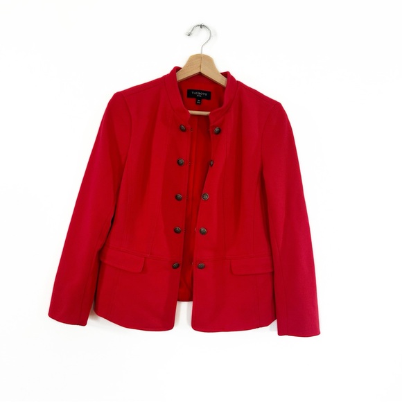 Talbots Womens 10 Petite Red Military Knit Twill Band Jacket Blazer Holiday - Picture 2 of 6